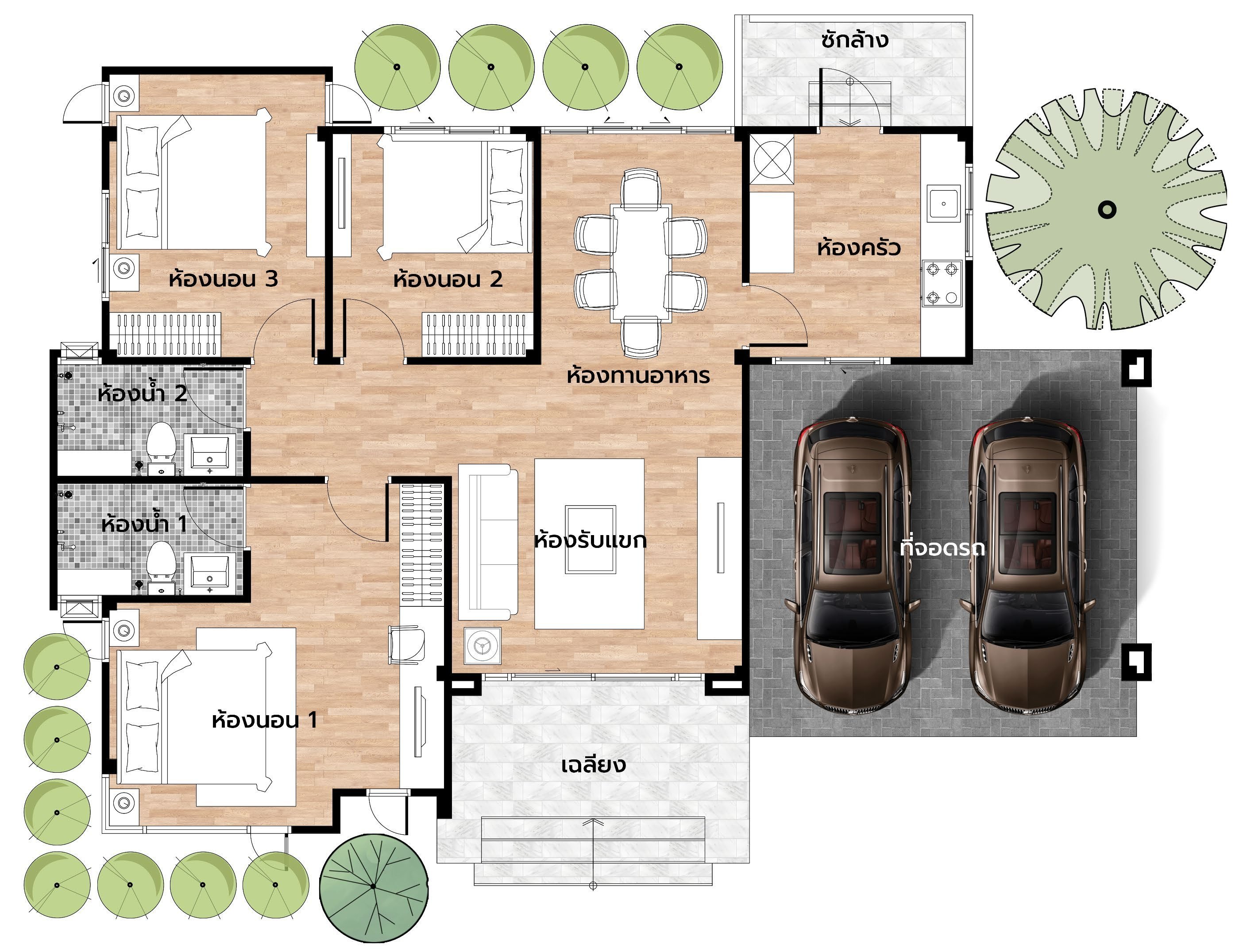 Single House — Floor Plan (3BR/2BA)