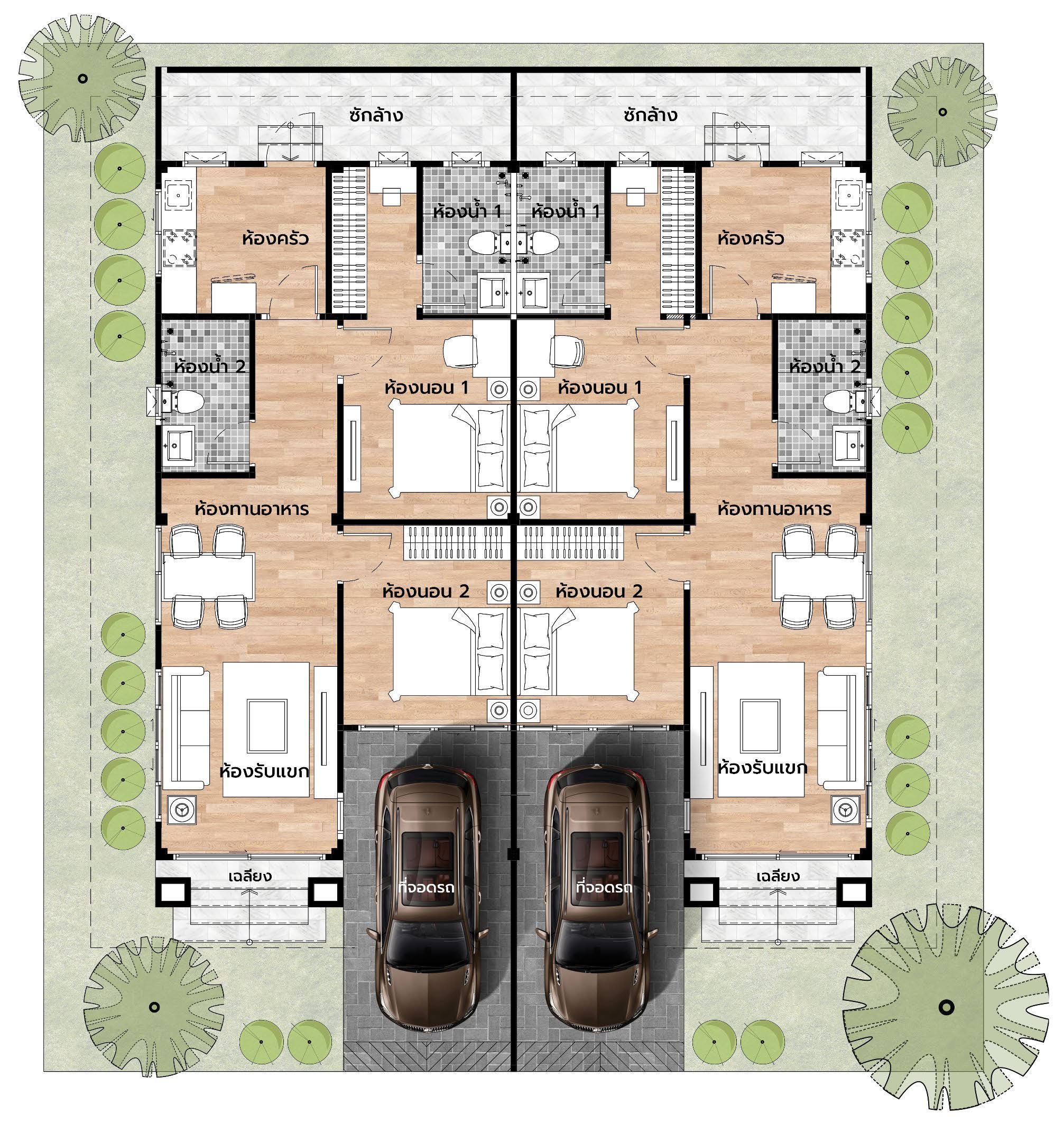 Twin House — Floor Plan (2BR/2BA x2)