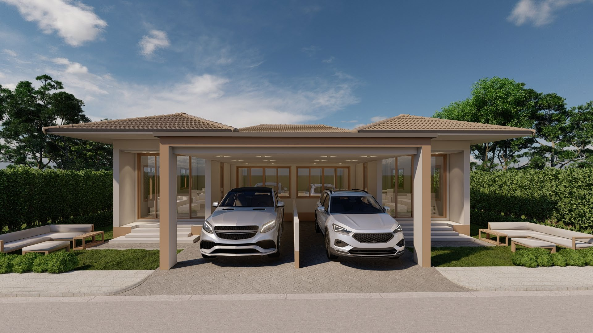 Twin House — 3D Rendering (Front)
